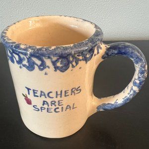 Vtg Alpine Pottery Roseville OHIO Spongeware Cup Mug 1995 TEACHERS ARE SPECIAL